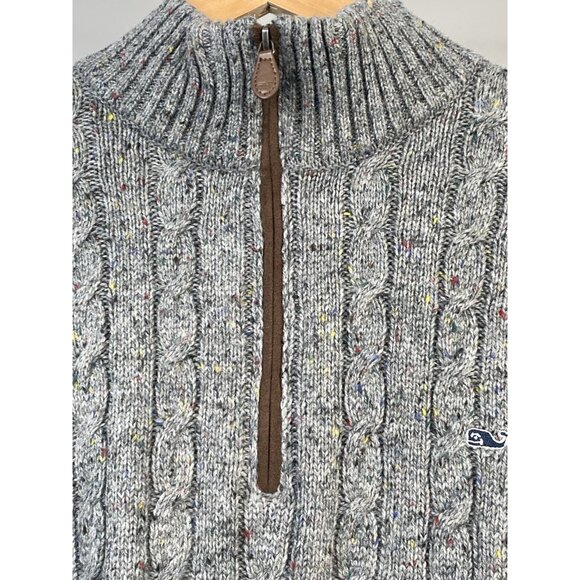 Vineyard Vines Sweater Mens XXL Quarter Zip Cable Knit Wool Blend Flecked Gray - Picture 5 of 16